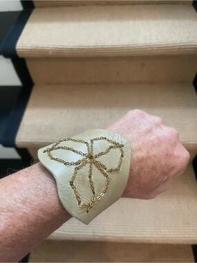 Gold Leather Flower Accent Cuff -